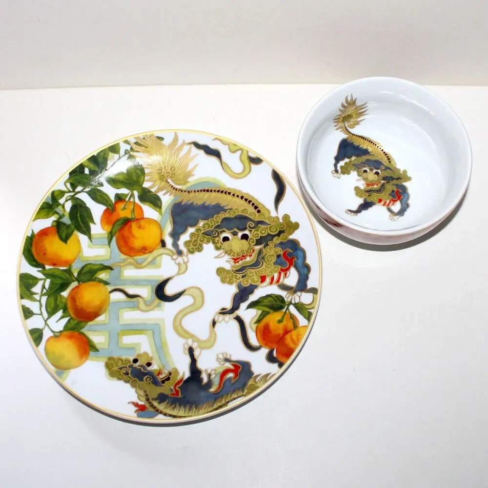 Williams Sonoma Lunar New Year Dinner Plate + Rice Bowl Dog mandarin China